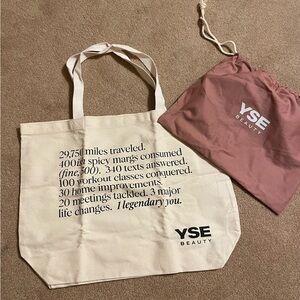 Yse Beauty tote bag and drawstring pouch